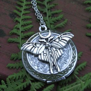 Lunar Moth Locket Necklace Moon Retro Handmade